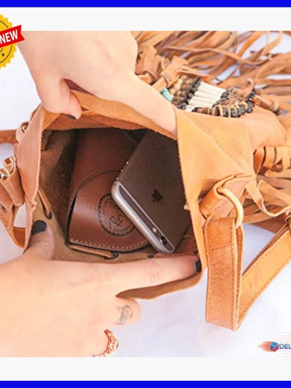 Genuine Leather Hobo Bag with Fringe Adjustable Strap Spacious Interior